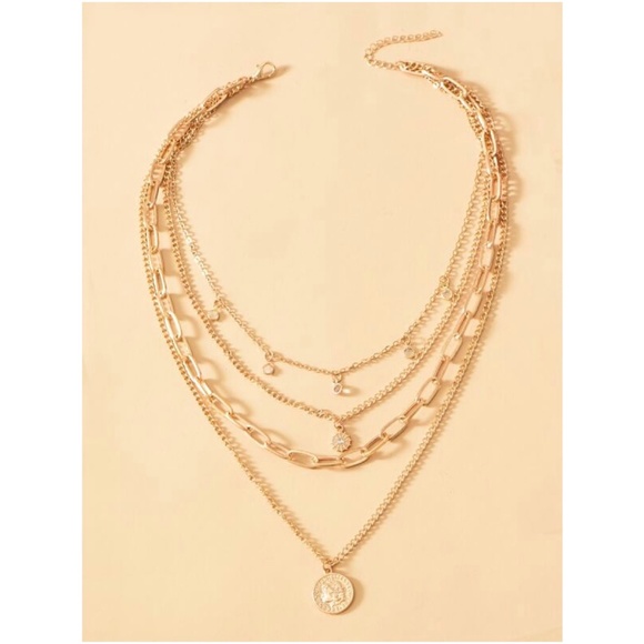 Multilayer Pendant Chain Necklace Set Boho Layered Gold Tone - Picture 2 of 8